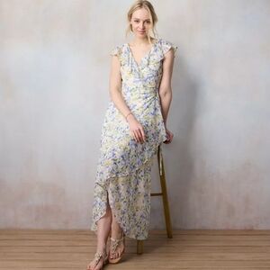 LC Lauren Conrad Flutter Ruffle Wrap Maxi Dress Size XXL